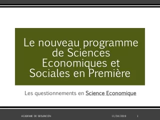 Le nouveau programme de Sciences Economiques et Sociales en Première