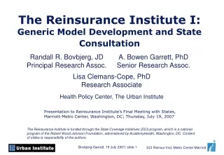 The Reinsurance Institute I: Generic Model Development and State Consultation