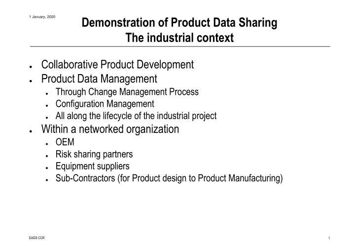 demonstration of product data sharing the industrial context