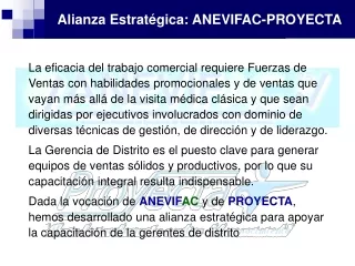 Alianza Estratégica: ANEVIFAC-PROYECTA