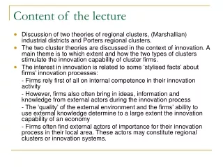 Content of the lecture