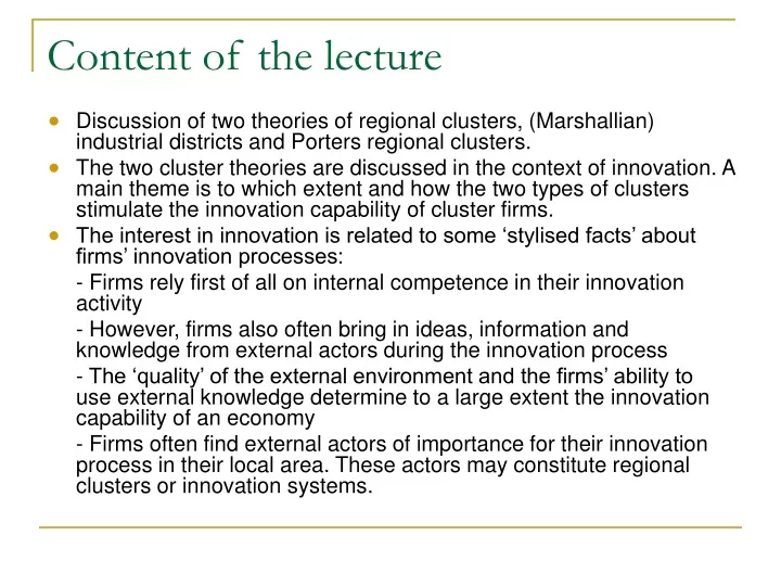content of the lecture