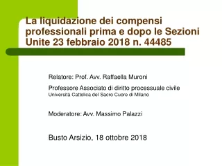 Relatore: Prof. Avv. Raffaella Muroni