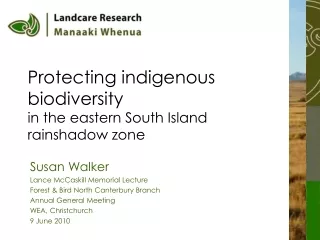Protecting indigenous biodiversity  in the eastern South Island rainshadow zone