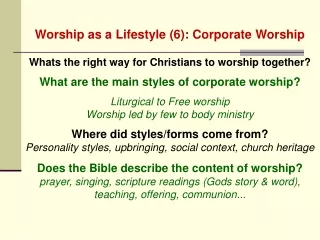 Worship as a Lifestyle (6): Corporate Worship
