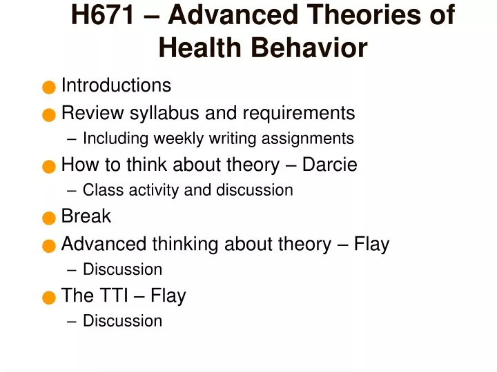 h671 advanced theories of health behavior
