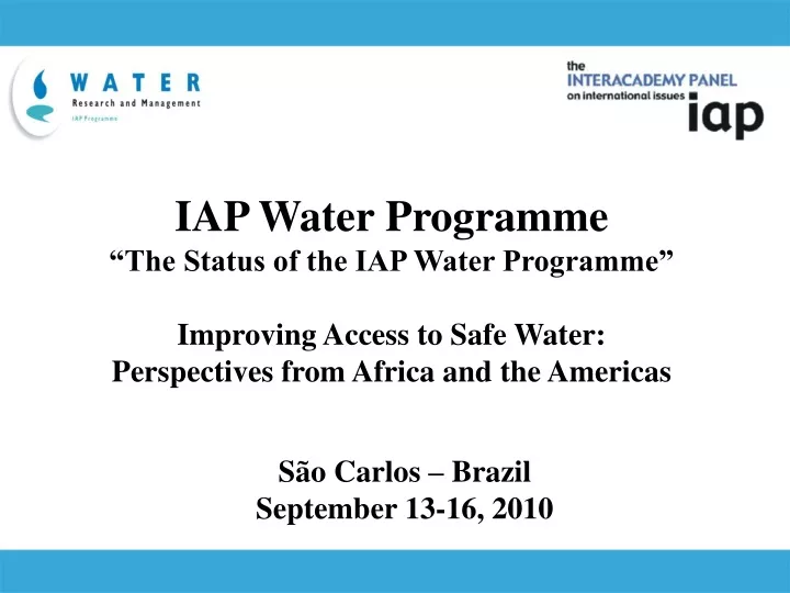 iap water programme the status of the iap water