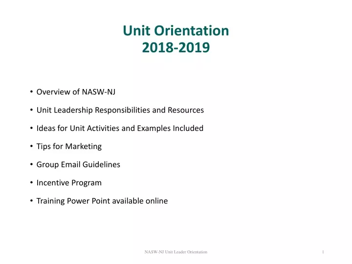 unit orientation 2018 2019