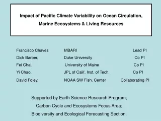 Impact of Pacific Climate Variability on Ocean Circulation,  Marine Ecosystems &amp; Living Resources
