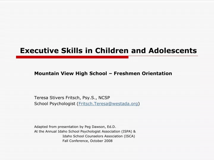 executive skills in children and adolescents