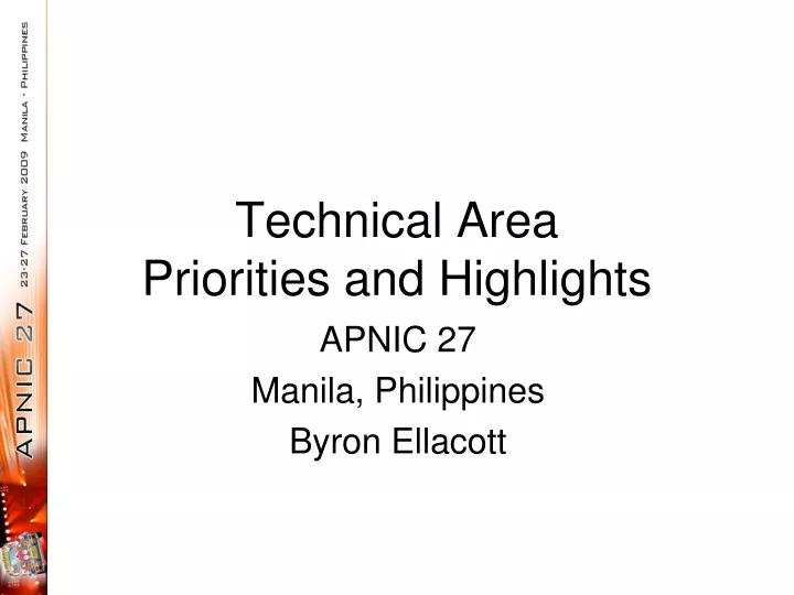 technical area priorities and highlights