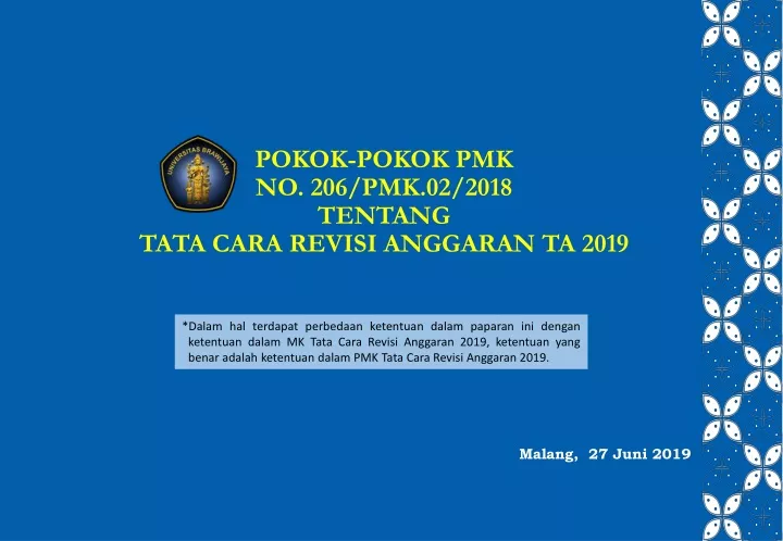 pokok pokok pmk no 206 pmk 02 2018 tentang tata cara revisi anggaran ta 201 9