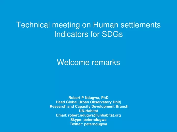 technical meeting on human settlements indicators for sdgs welcome remarks