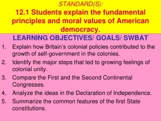LEARNING OBJECTIVES/ GOALS/ SWBAT