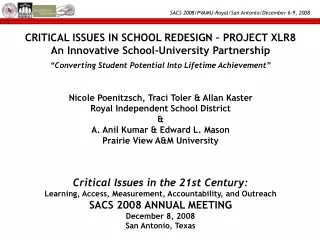 Critical Issues in the 21st Century: Learning, Access, Measurement, Accountability, and Outreach