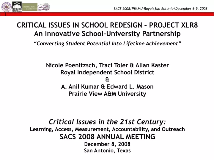 critical issues in school redesign project xlr8