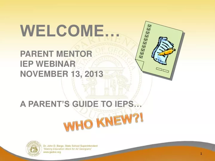 welcome parent mentor iep webinar november