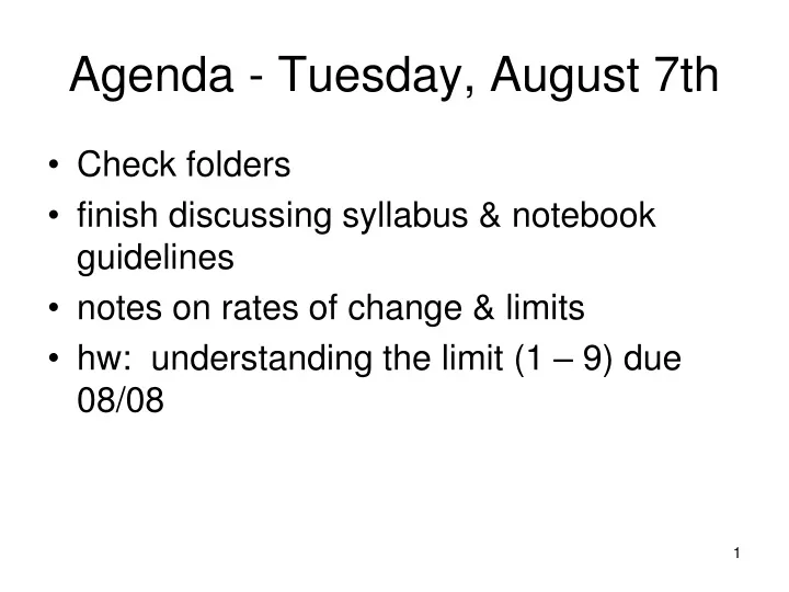 agenda tuesday august 7th