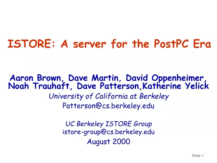 istore a server for the postpc era