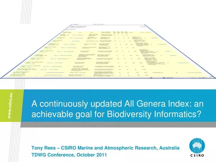 a continuously updated all genera index an achievable goal for biodiversity informatics