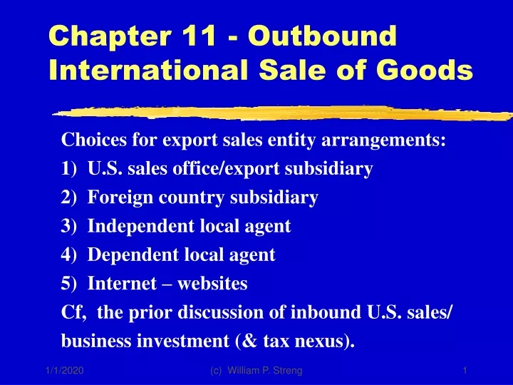 chapter 11 outbound international sale of goods