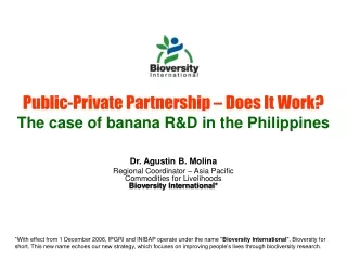Public-Private Partnership – Does It Work? The case of banana R&amp;D in the Philippines