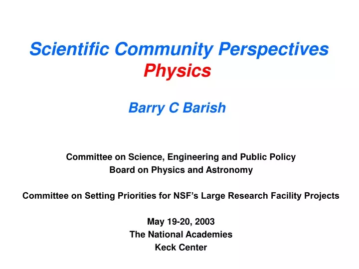 scientific community perspectives physics barry