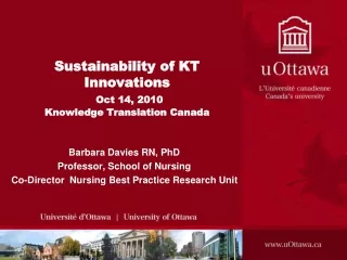 Sustainability of KT Innovations  Oct 14, 2010 Knowledge Translation Canada