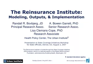 The Reinsurance Institute: Modeling, Outputs, &amp; Implementation