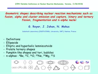 (15th Varenna  Conference on Nuclear Reaction Mechanisms, Varenna, 11/06/2018)