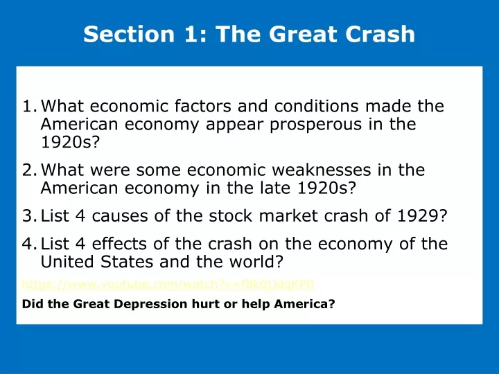 section 1 the great crash