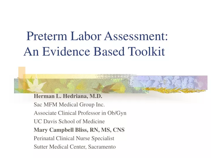 preterm labor assessment an evidence based toolkit