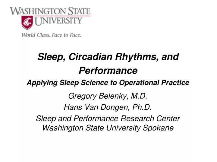 sleep circadian rhythms and performance applying sleep science to operational practice