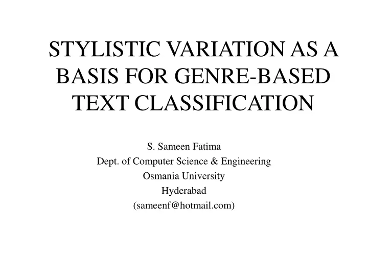 stylistic variation as a basis for genre based text classification