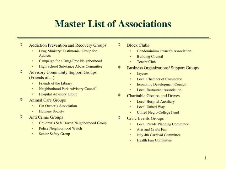 master list of associations