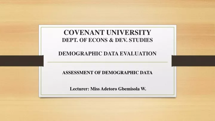 covenant university dept of econs dev studies demographic data evaluation