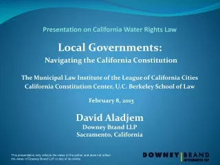 Presentation on California Water Rights Law Local Governments: