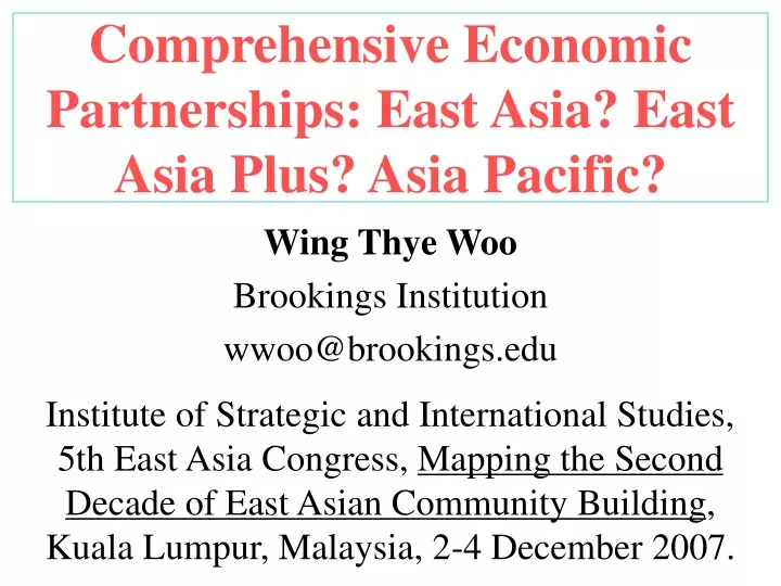 comprehensive economic partnerships east asia east asia plus asia pacific