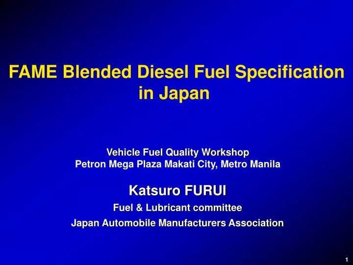 fame blended diesel fuel specification in japan