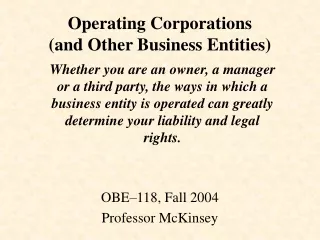 Operating Corporations  (and Other Business Entities)