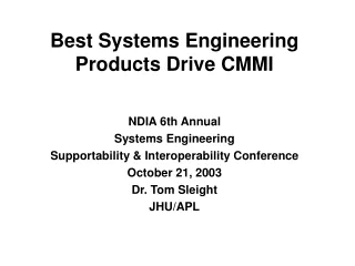 Best Systems Engineering Products Drive CMMI