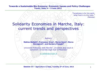 Solidarity Economies in Marche, Italy:  current trends and perspectives