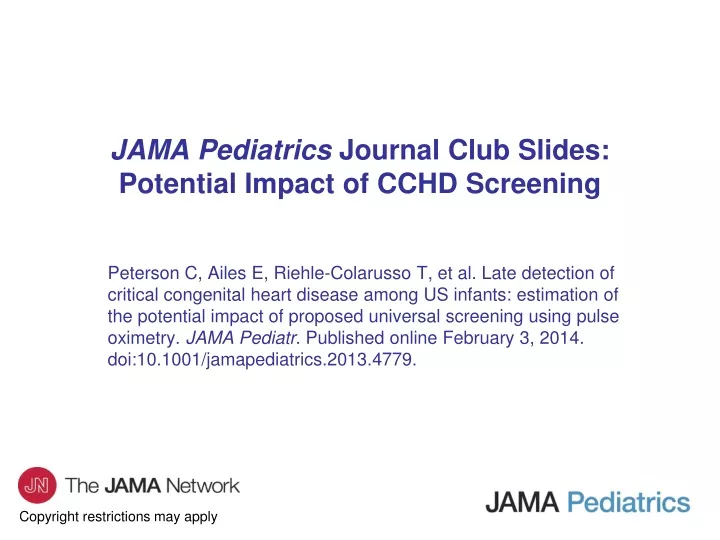 jama pediatrics journal club slides potential impact of cchd screening