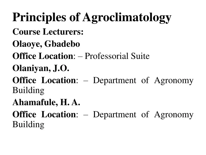 principles of agroclimatology