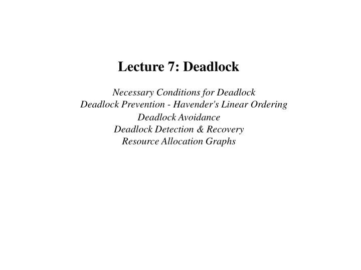 lecture 7 deadlock