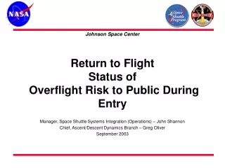 Return to Flight  Status of  Overflight Risk to Public During Entry