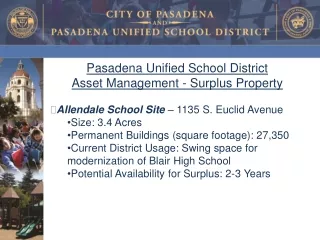 Pasadena Unified School District   Asset Management - Surplus Property