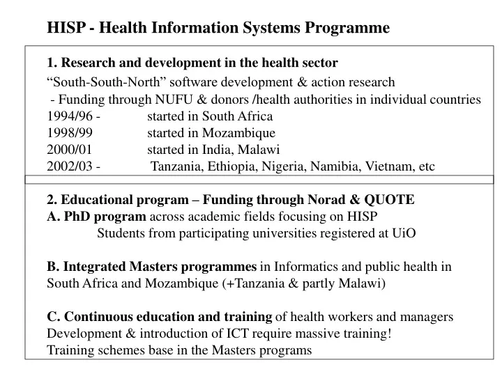 hisp health information systems programme
