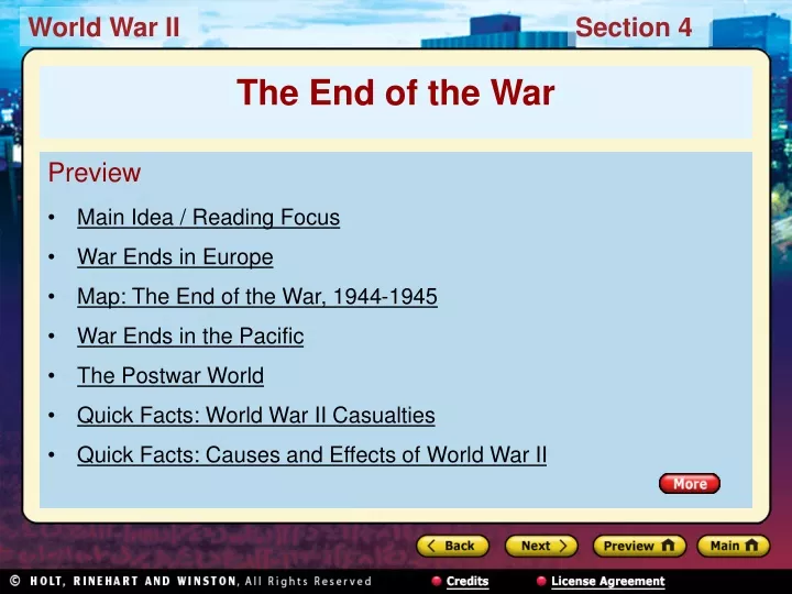 preview main idea reading focus war ends