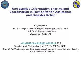 Unclassified Information Sharing and  Coordination in Humanitarian Assistance  and Disaster Relief